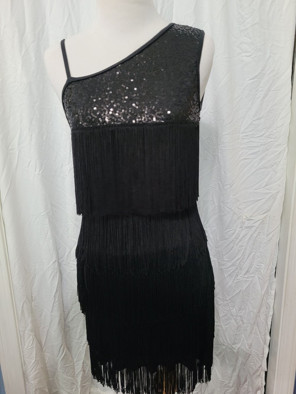 Flapper Costume Size Medium Adult Balera Brand Black Fringe Dress